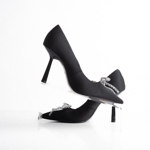 Zara Womens Rhinestone Bow Pointed Heels Pumps Black US 10 EU 41 NWT 2247/010 - Picture 3 of 8